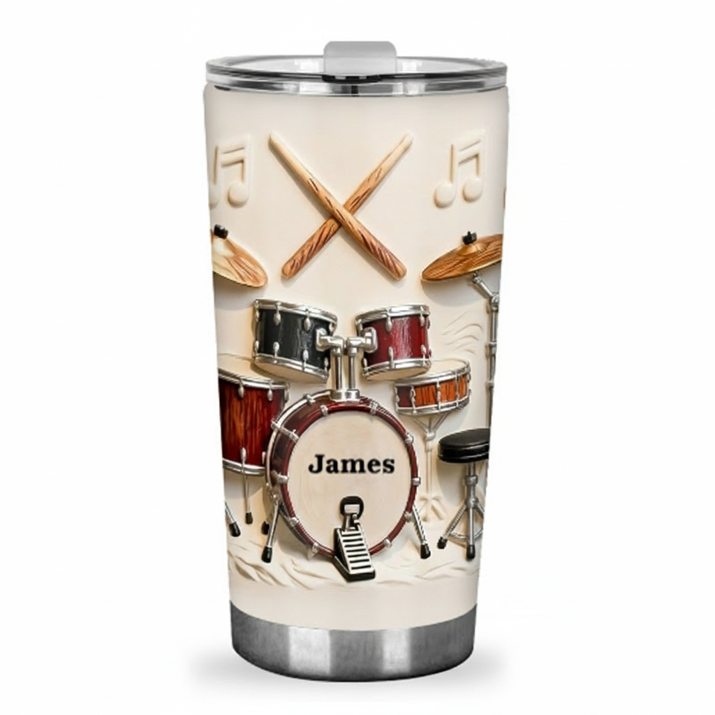 Personalized 2D Flat Drum Beat 20oz Tumbler Custom Drum Themed Tumbler for Music Lovers