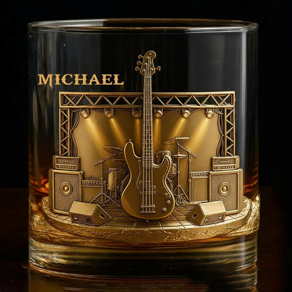 Personalized Bass Whiskey Glass Custom Name Whiskey Glass Engraved Glasses Gift Bassist Birthday Concert Holiday Gift
