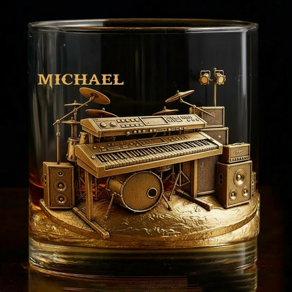 Personalized Electronic Keyboard Whiskey Glass Custom Name Whiskey Glass Engraved Glasses Gift Keyboardist Birthday Concert Holiday Gift