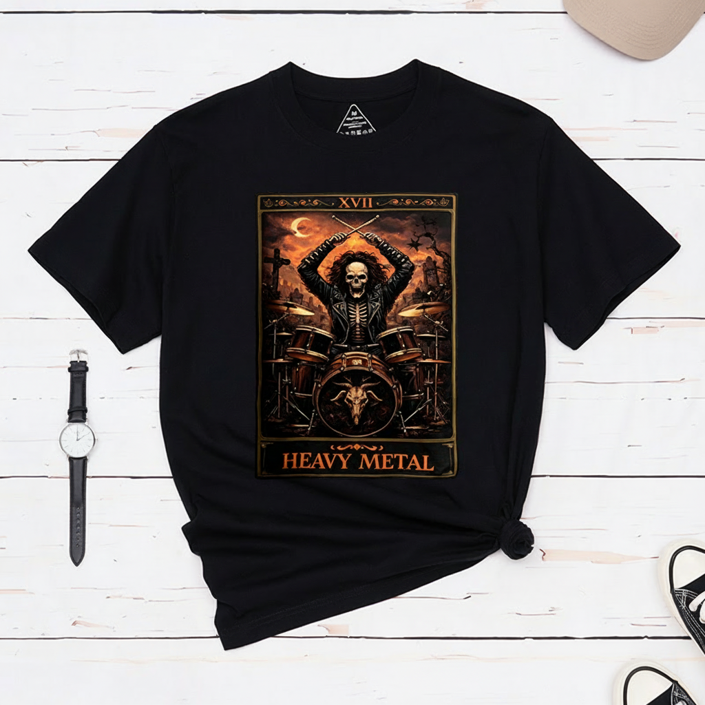 Personalized Classic T-Shirts Heavy Mental Skull T-Shirt Vintage Music Tarot Graphic Tee for Music Lovers