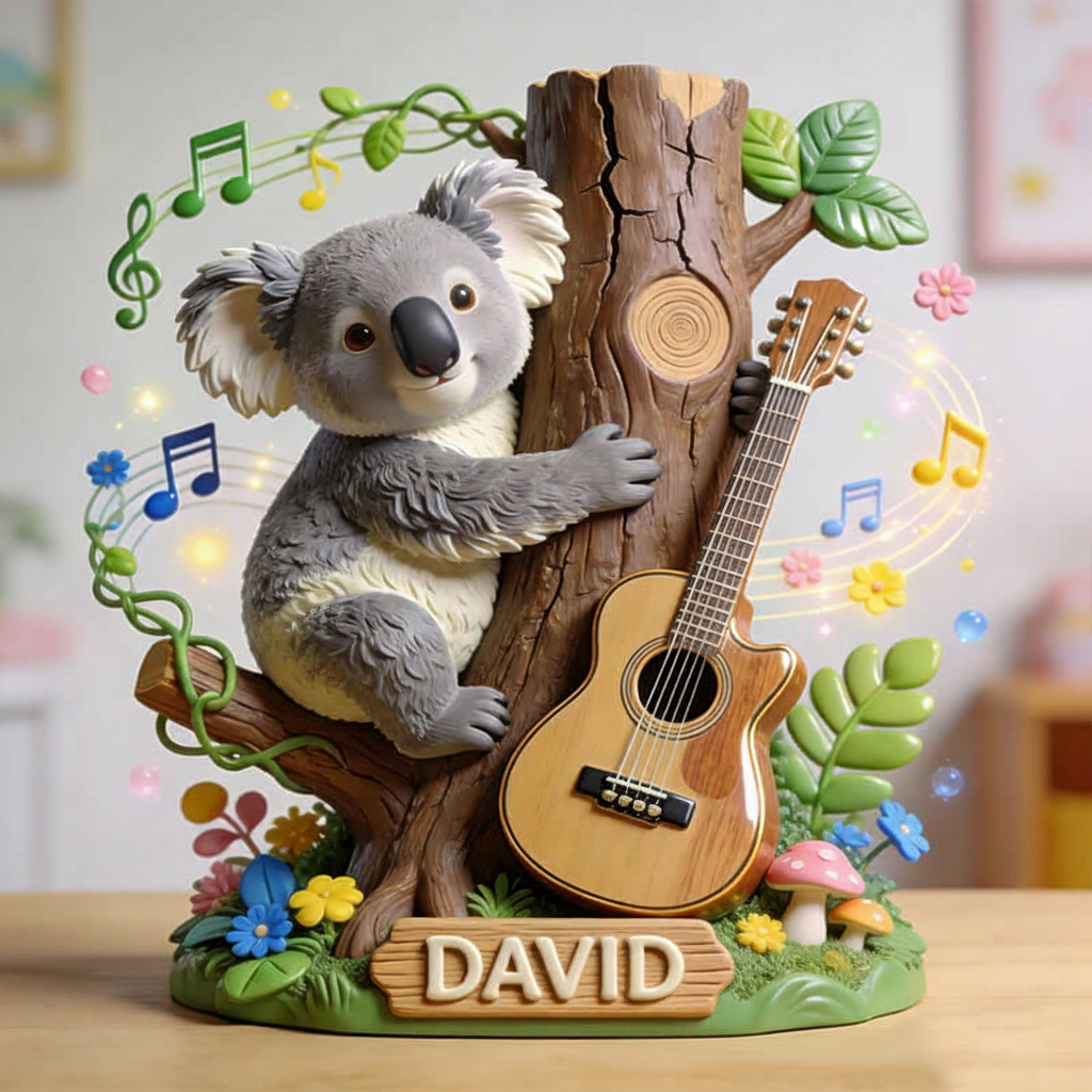 Personalized Koala Guitar Music Theme Ornament Desktop Figurine for Music Lovers Acrylic Plaque Gift for Kids Music Studio