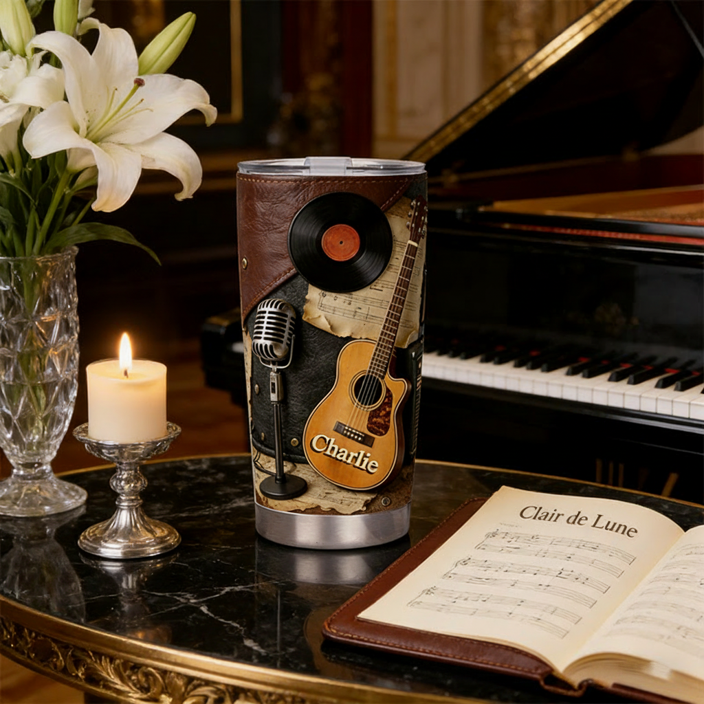 Personalized 2D Flat Light Acoustic Vinyl Vibes 20oz Tumbler Custom Music Themed Tumbler for Music Lovers