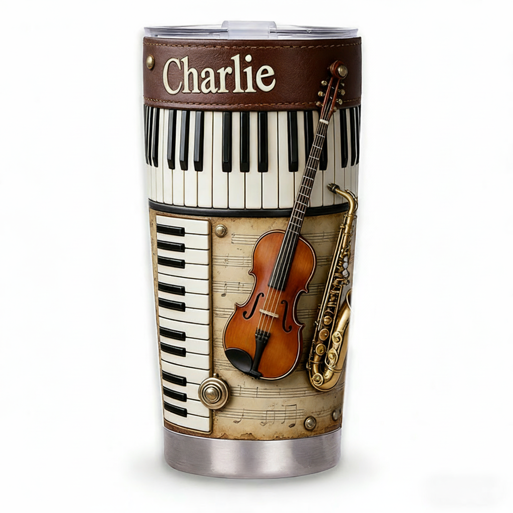 Personalized 2D Flat Classical Harmony 20oz Tumbler Custom Classical Music Themed Tumbler for Music Lovers