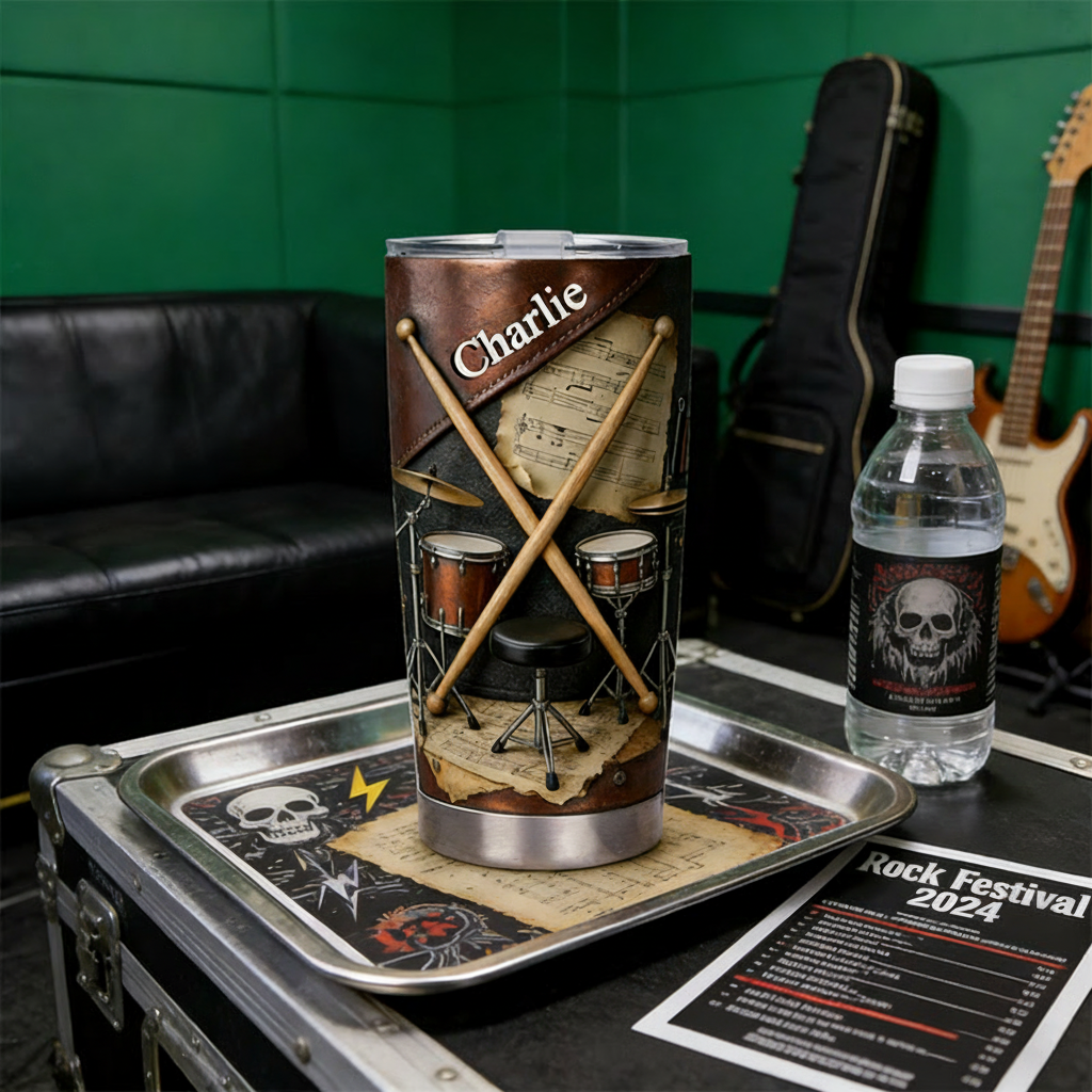 Personalized 2D Flat Percussion Passion Vibes 20oz Tumbler Custom Drum Themed Tumbler for Music Lovers