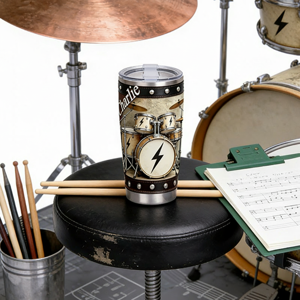 Personalized 2D Flat Thunderbeat Drum 20oz Tumbler Custom Drum Themed Tumbler for Music Lovers