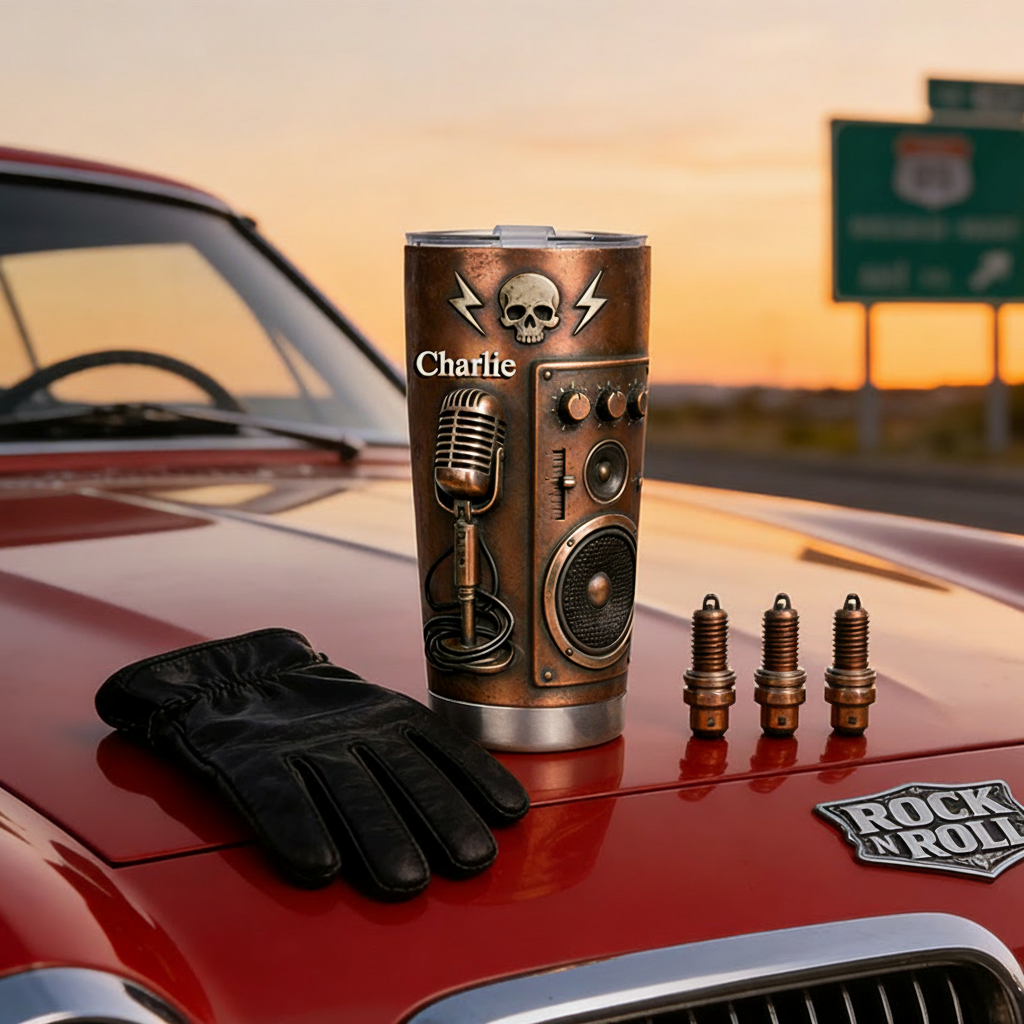 Personalized 2D Flat Retro Rock Amplifier 20oz Tumbler Custom Rock Music Themed Tumbler for Music Lovers