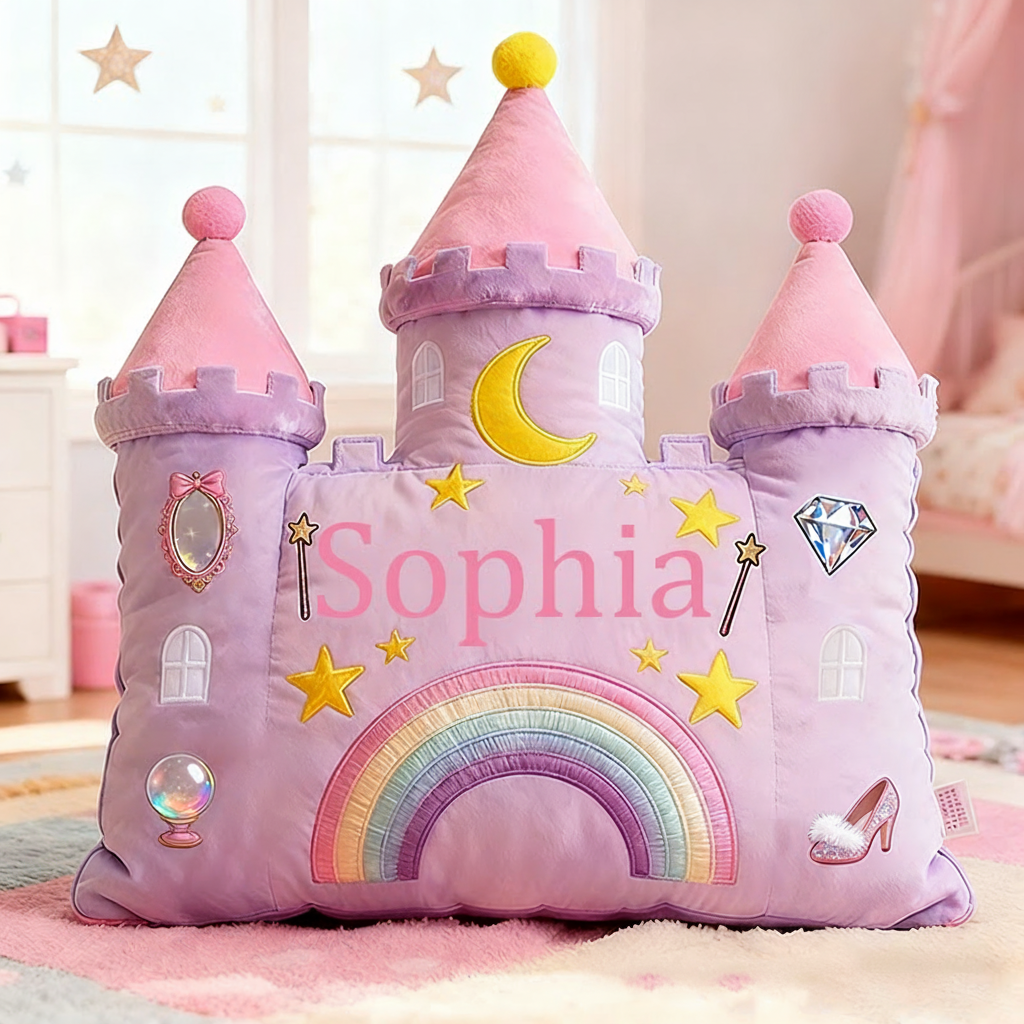 Personalized Castle Pillow with Rainbow Stars and Moon Design for Magical and Cozy Fairy Tale Pillow Custom Pillow Christmas Gift for Kids
