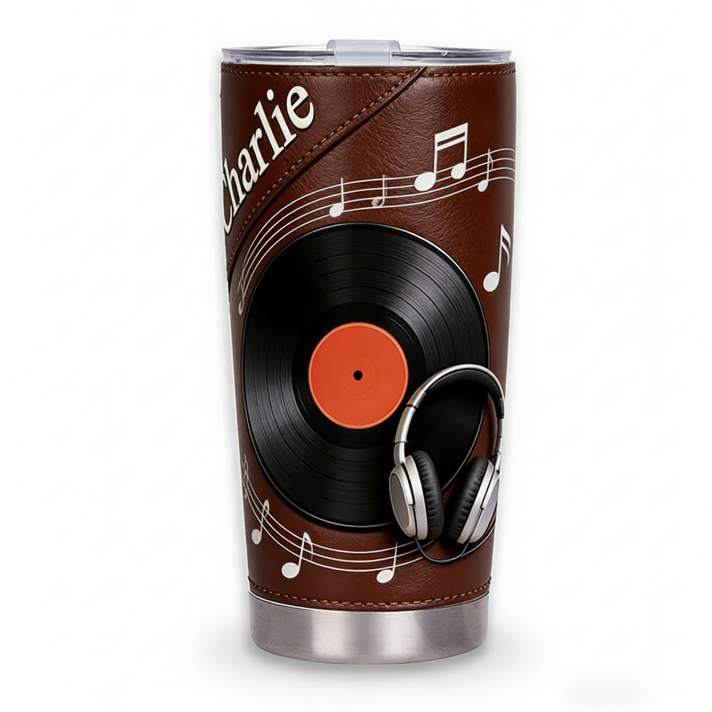 Personalized 2D Flat Vinyl Groove 20oz Tumbler Custom Vinyl Record Themed Tumbler for Music Lovers