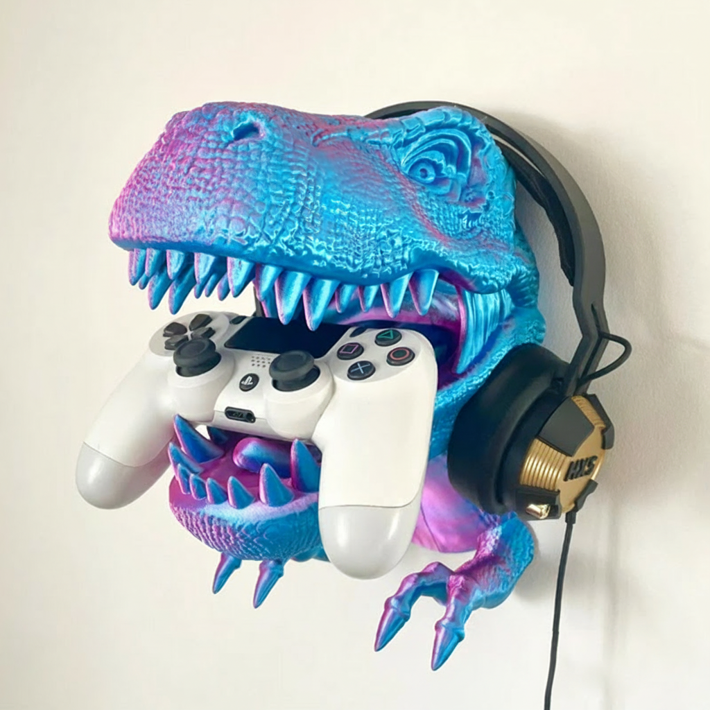 Personalized T-rex Head Game Console Controller And Headphone Stand Universal Controller Stand 3D Printed Gift for Game Lovers