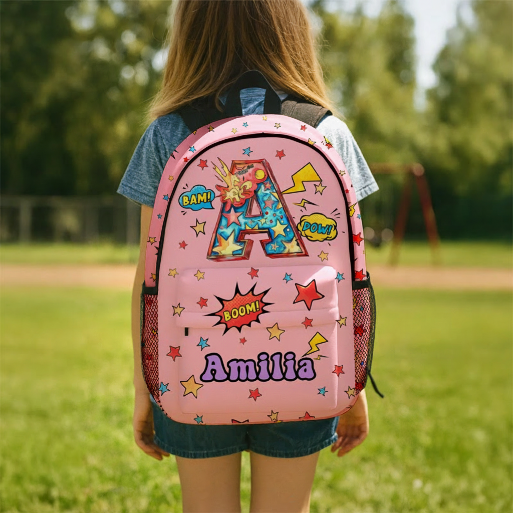 Personalized Anime Pop Art Star Boom Comic Style Backpack with Name and Initial Back to School Movie Anime Lover Gift for Boys Girls