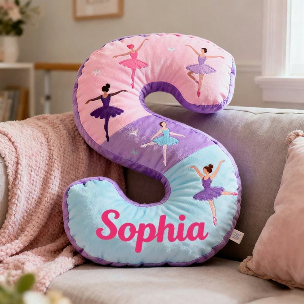 Personalized Graphic 3D Print Ballet Dancers Pillow With Your Own Name Soft Stuffed Toy for Kids Unique Decorative Cushion for Girls' Room