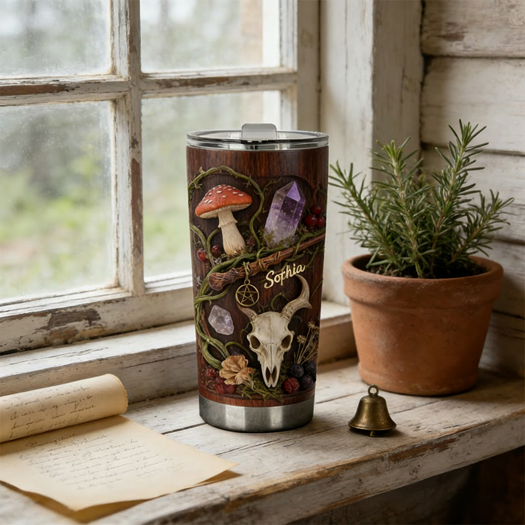 Personalized 2D Flat Mystical Nature 20oz Tumbler Custom Magic Witch Themed Tumbler for Magic Lovers