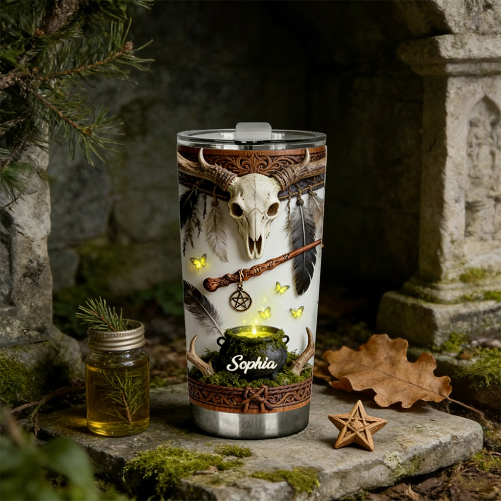 Personalized 2D Flat Witch's Cauldron 20oz Tumbler Custom Magic Witch Themed Tumbler for Magic Lovers