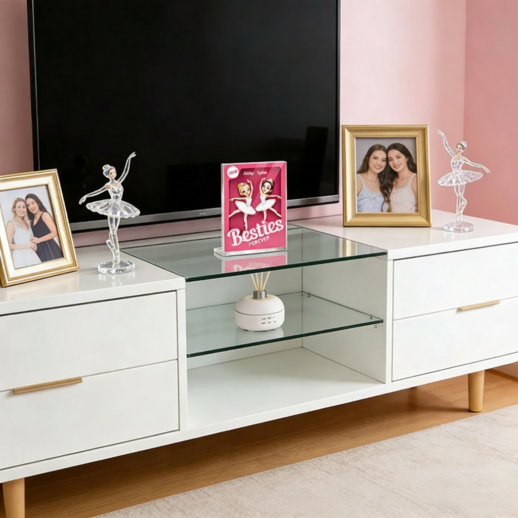 Personalized Besties Forever Pink Ballet Action Figure Acrylic Block Plaque Customizable with Photos and Names Meaningful Gift For Best Friend Dance Lovers