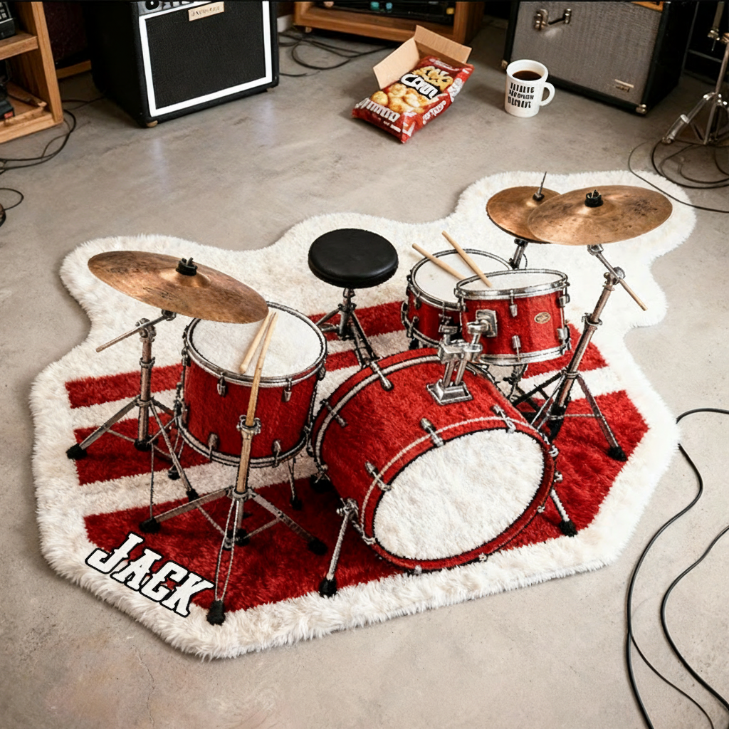 Personalized 2D Flat Red Rhythm Rug for Music Lovers Gift for Kids Music Studio