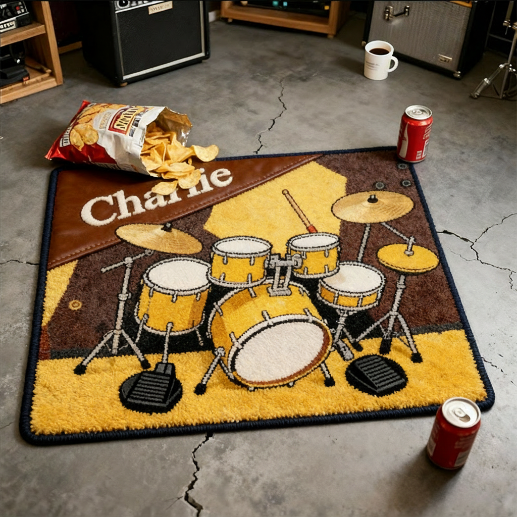 Personalized 2D Flat Golden Drumbeat Rug for Music Lovers Gift for Kids Music Studio