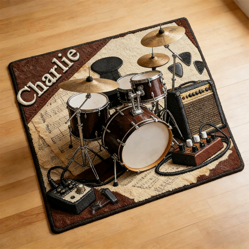 Personalized 2D Flat Rhythm Beats Rug for Music Lovers Gift for Kids Music Studio