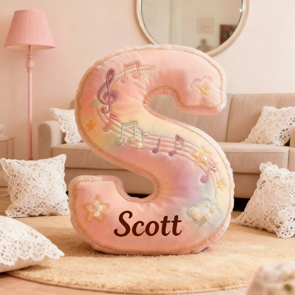 Personalized Graphic 3D Print Colorful Notes Music Pillow with Your Own Name Soft Stuffed Toy for Kids Music Lovers Decorative Cushion for Girls' Room and Music Room