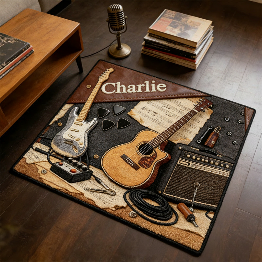 Personalized 2D Flat Acoustic Groove Rug for Music Lovers Gift for Kids Music Studio