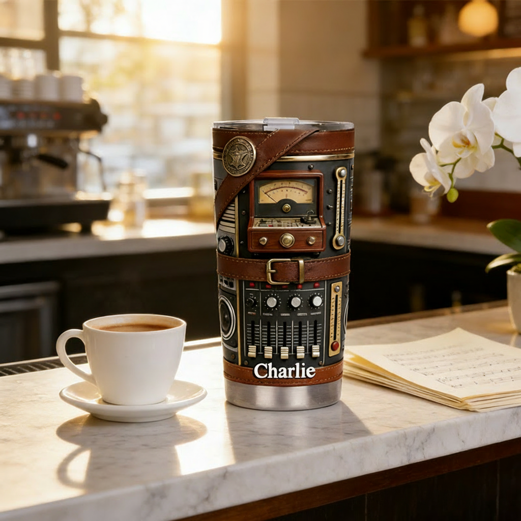 Personalized 2D Flat Retro Soundwave 20oz Tumbler Custom Music Themed Tumbler for Music Lovers