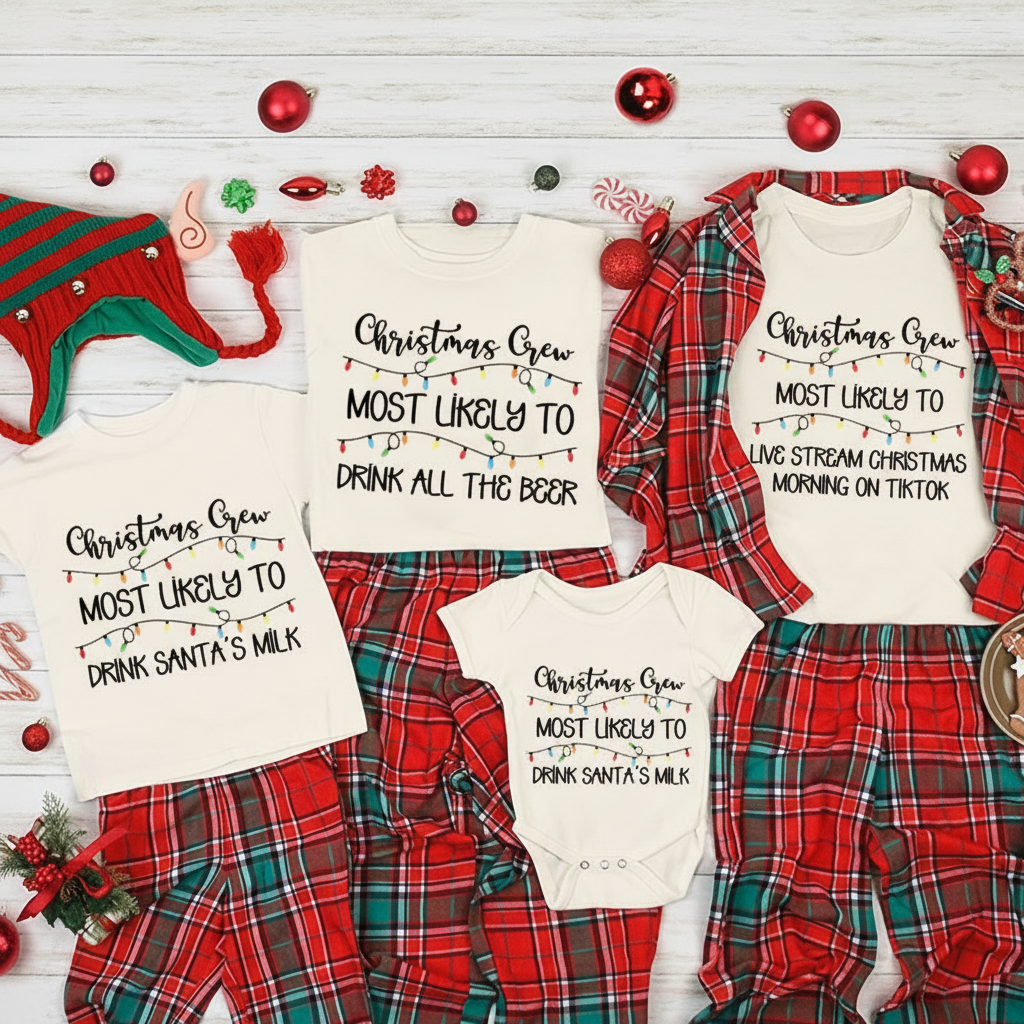 Personalized Family Matching Crew Most Likely to Christmas Shirts Custom Family Christmas Tee and Gift