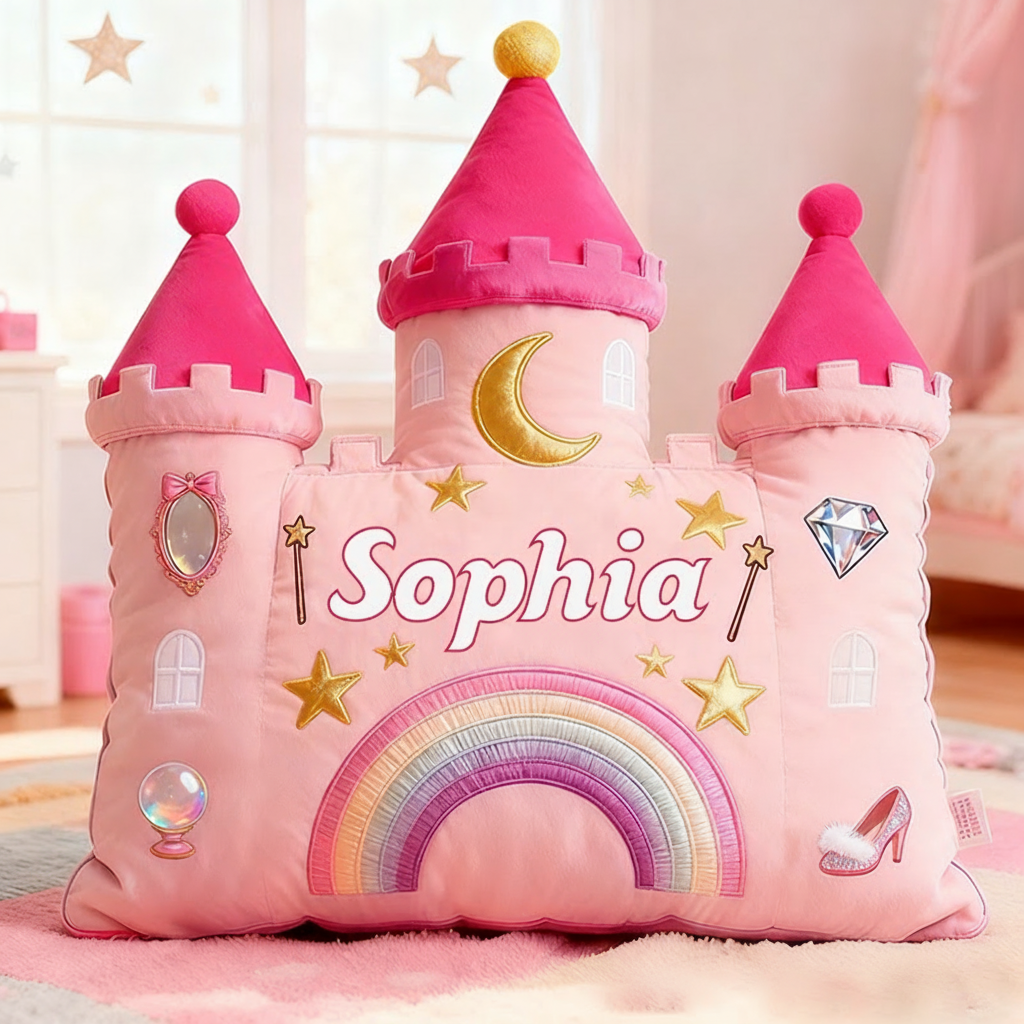 Personalized Castle Pillow with Rainbow Stars and Moon Design for Magical and Cozy Fairy Tale Pillow Custom Pillow Christmas Gift for Kids