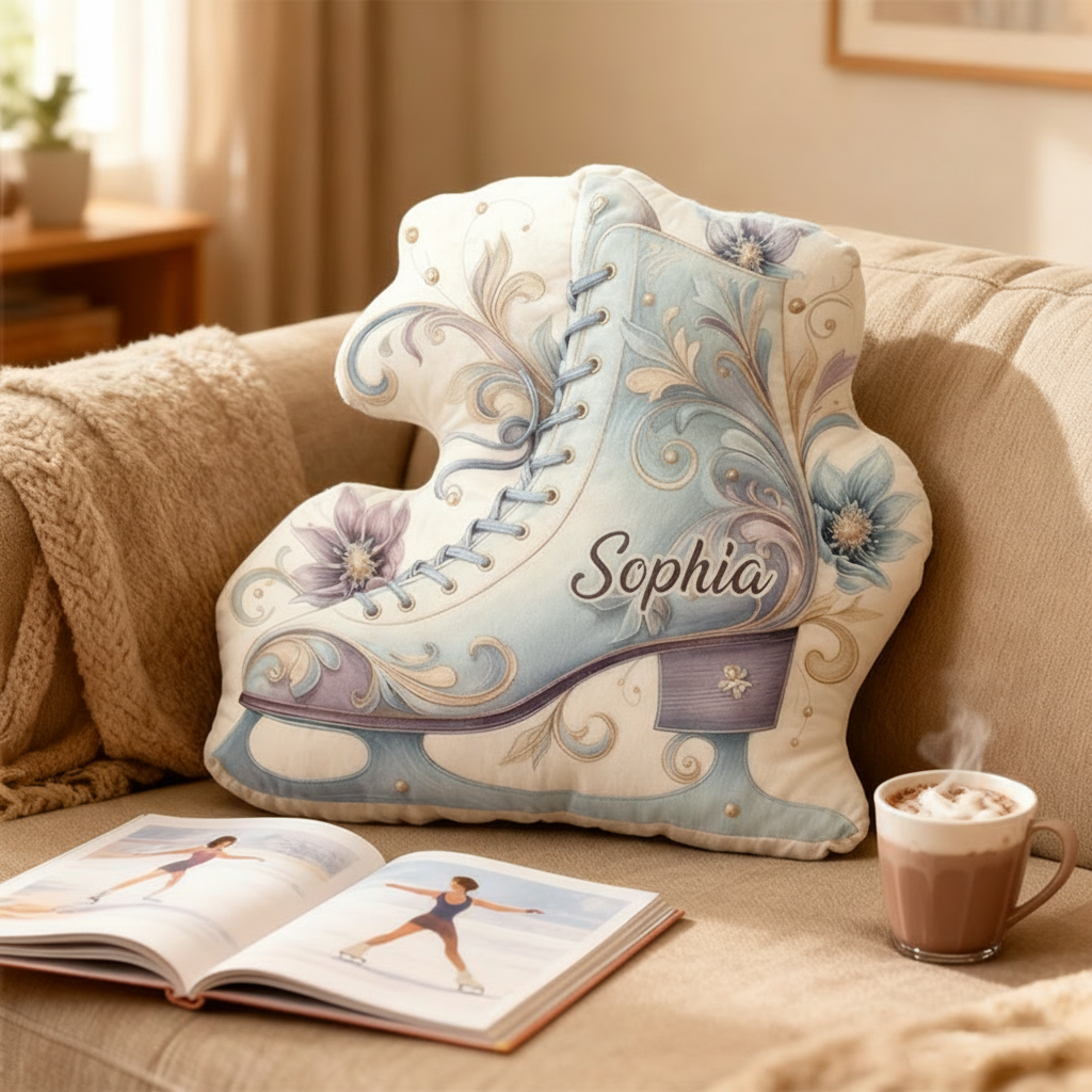 Personalized Graphic 3D Print Art Decor Style Ice Skate Shaped Pillow for Ice Skate Lovers Pillow Christmas Gift for Kids