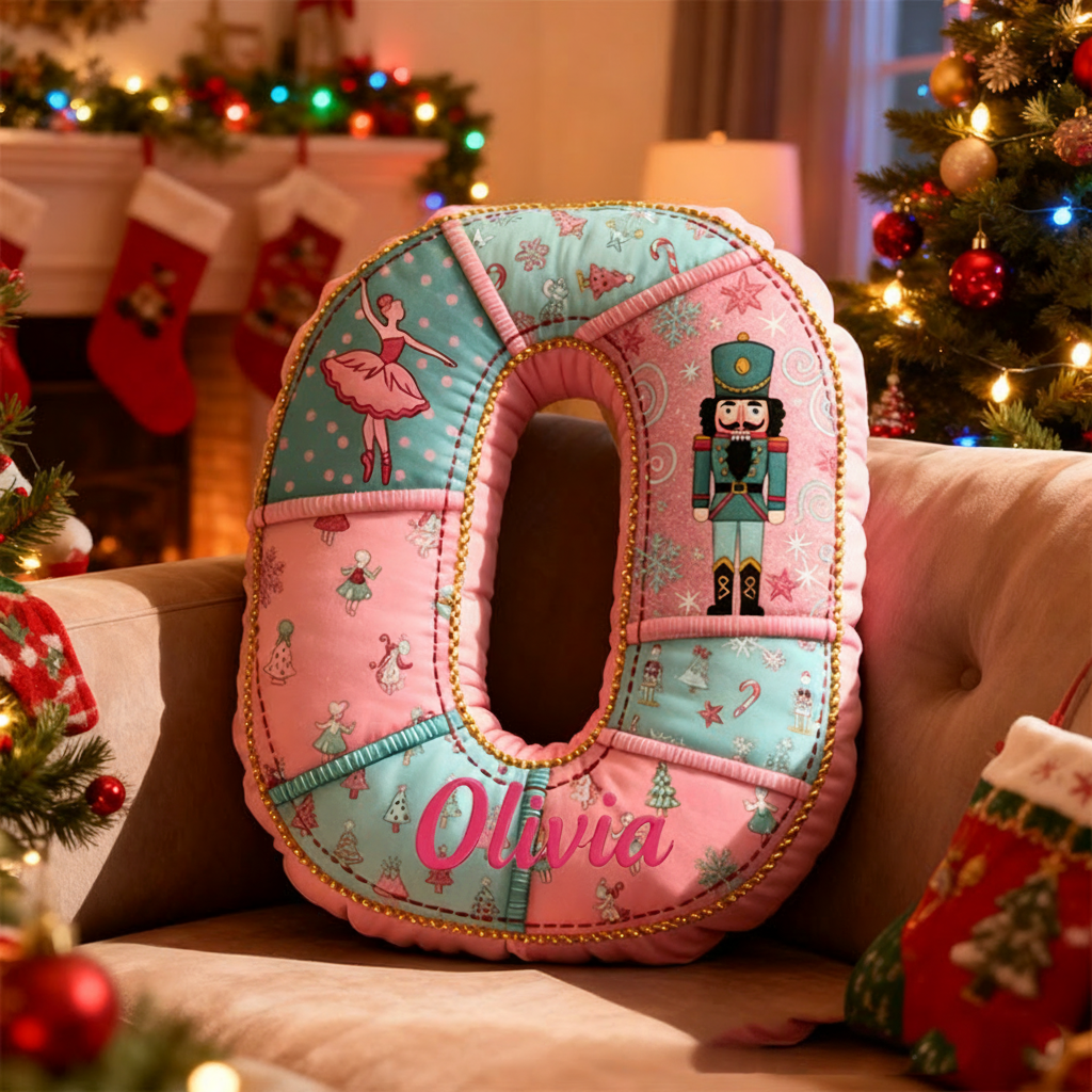 Personalized Graphic 3D Print Nutcracker Ballet Alphabet Shaped Pillow for Dance Lovers Initial Pillow Christmas Gift for Kids