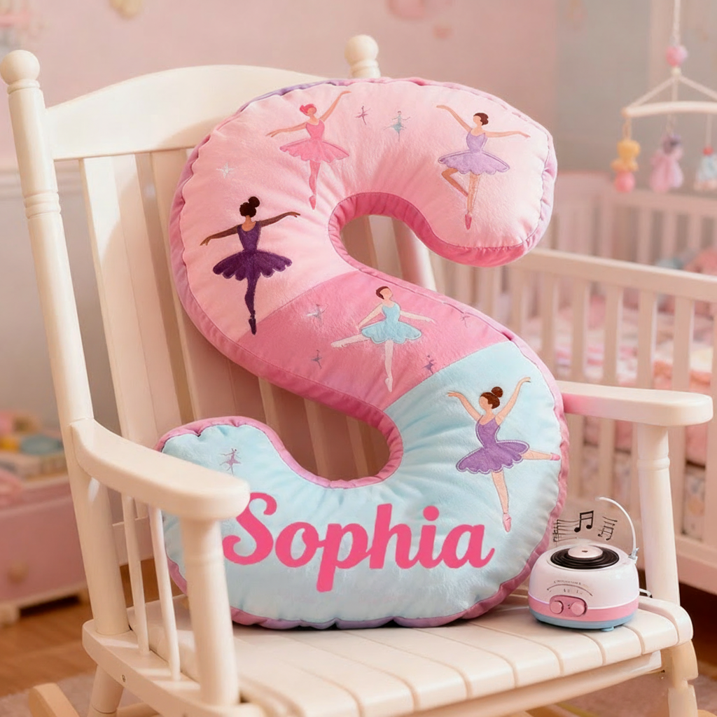 Personalized Graphic 3D Print Ballet Dancer Pillow With Your Own Name Soft Stuffed Toy for Kids Unique Decorative Cushion for Girls' Room