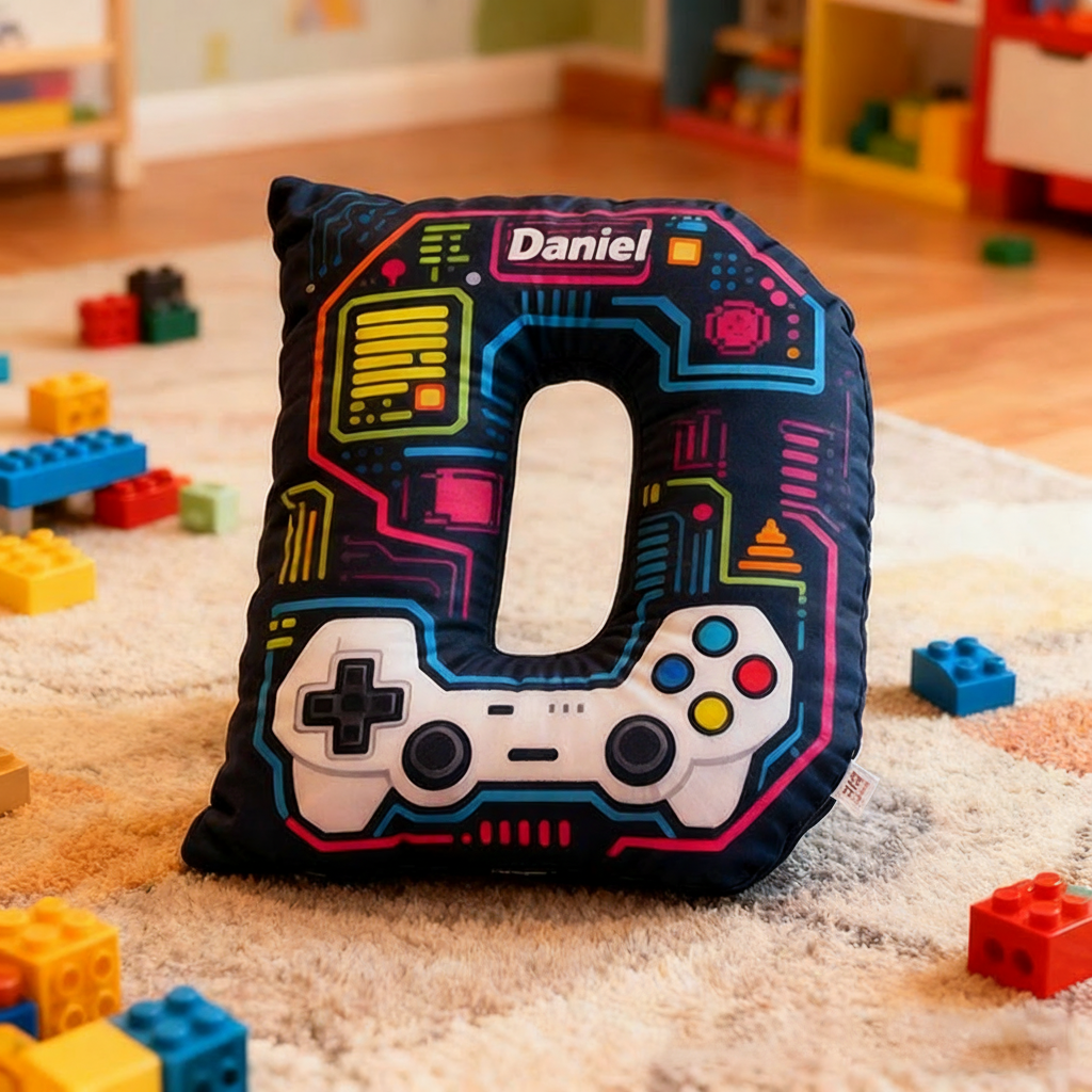 Personalized Graphic 3D Print Game Controller Letter Pillow for Game Lovers Plush Pillow Christmas Birthday Gift for Kids