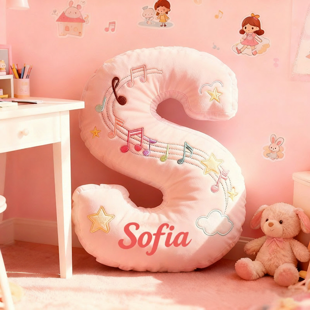 Personalized Graphic 3D Print Colorful Notes Pillow with Your Own Name Soft Stuffed Toy for Kids Music Lovers Decorative Cushion for Girls' Room and Music Room