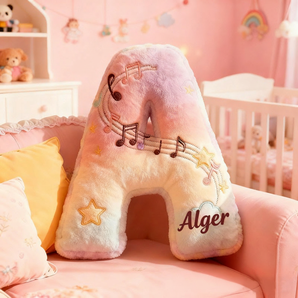 Personalized Graphic 3D Print Rainbow Notes Music Pillow with Your Own Name Soft Stuffed Toy for Kids Music Lovers Unique Decorative Cushion for Girls' Room and Music Room