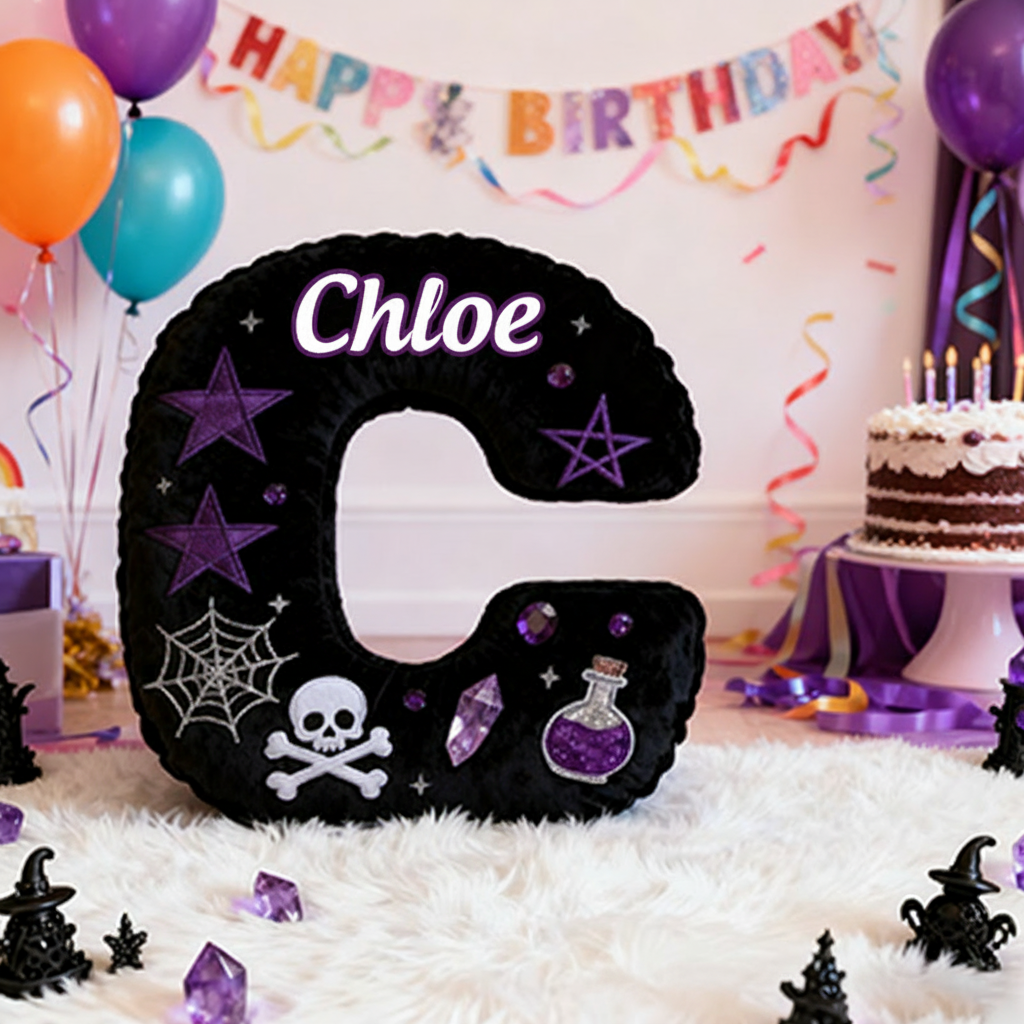 Personalized Witchy Christmas Gift Pillow with Skulls Potions Spiderwebs Stars Moons and Magical Gothic Design Graphic 3D Print Pillow for Kids