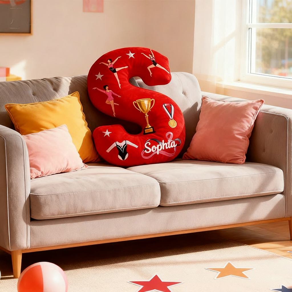 Personalized Graphic 3D Print Gymnastic Alphabet Shaped Pillow for Gymnastic Lovers Initial Pillow Christmas Gift for Kids