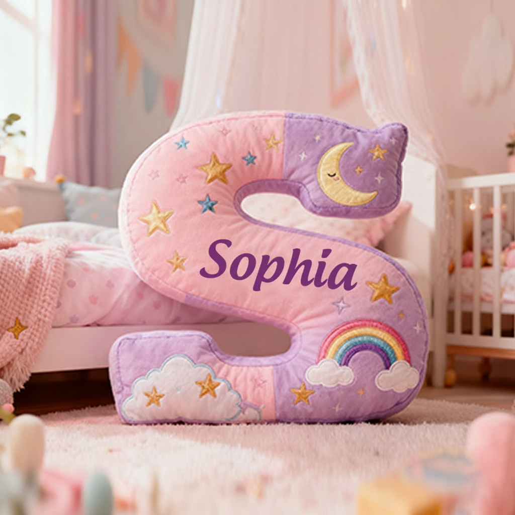 Personalized Colorful 26 Letters Cute Magical Dreams Graphic 3D Print Throw Pillow Cute Magic Beautiful Letter Custom Pillow Gift for Kids