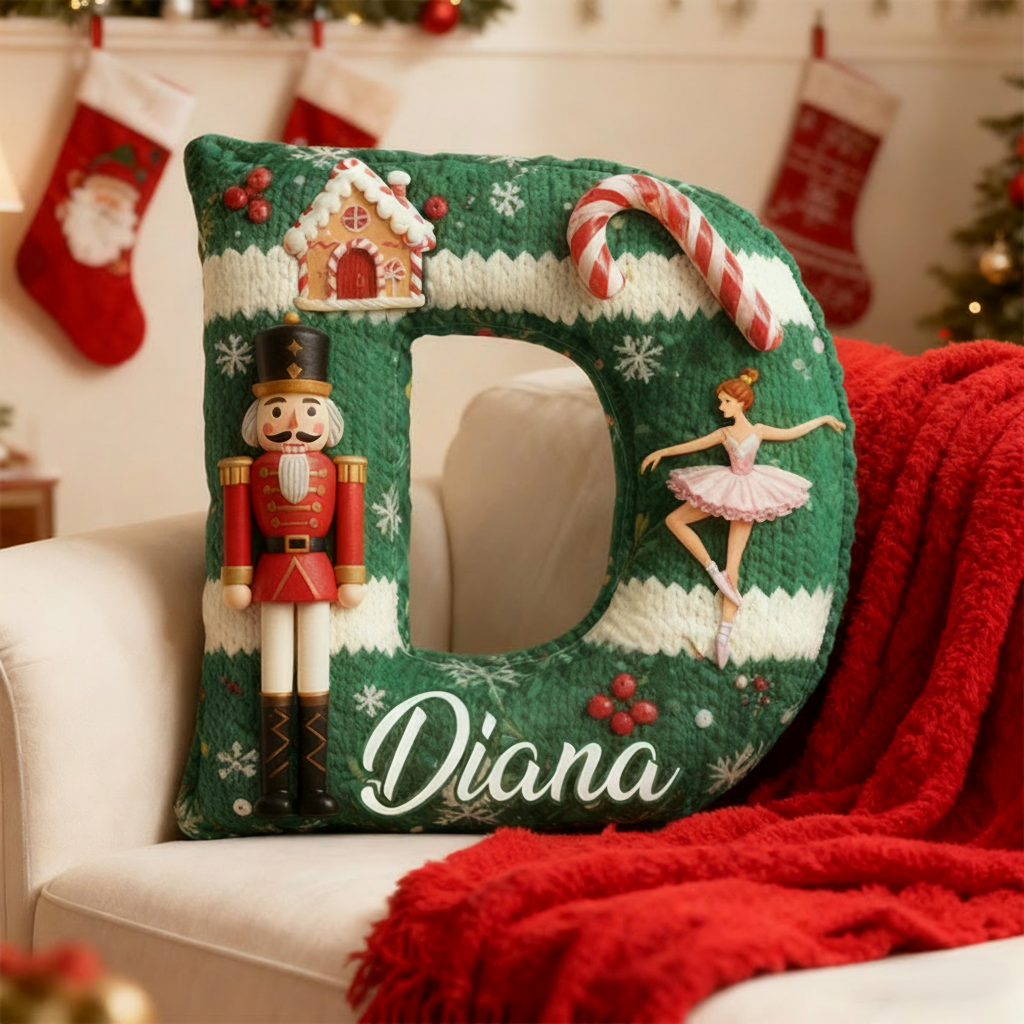 Personalized Graphic 3D Print Nutcracker Ballet Warmth Alphabet Shaped Pillow for Dance Lovers Initial Pillow Christmas Gift for Kids Sale-megacustom