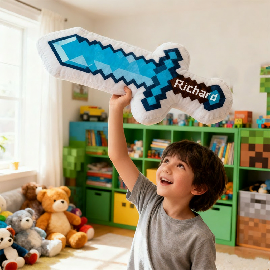 Personalized Pixel Sword Shaped Pillow for Game Lovers Plush Pillow Christmas Gift for Kids