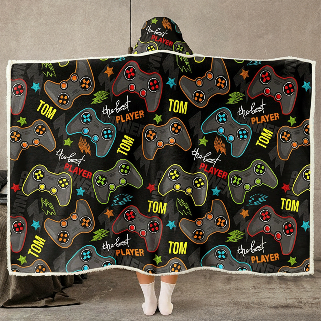 Personalized The Best Player Wearable Blanket Hoodie with Name Game Lover Gift for Friends Birthday Gift