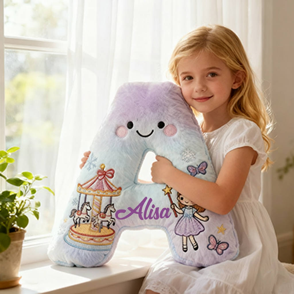 Personalized Whimsical Letter Christmas Gift Pillow and Magical Embroidery Graphic 3D Print Pillow for Kids