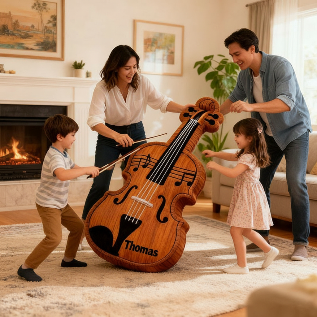 Personalized Graphic 3D Print Violin Pillow With Your Own Name Soft Stuffed Toy for Kids Music Lovers Unique Decorative Cushion for Room and Music Room