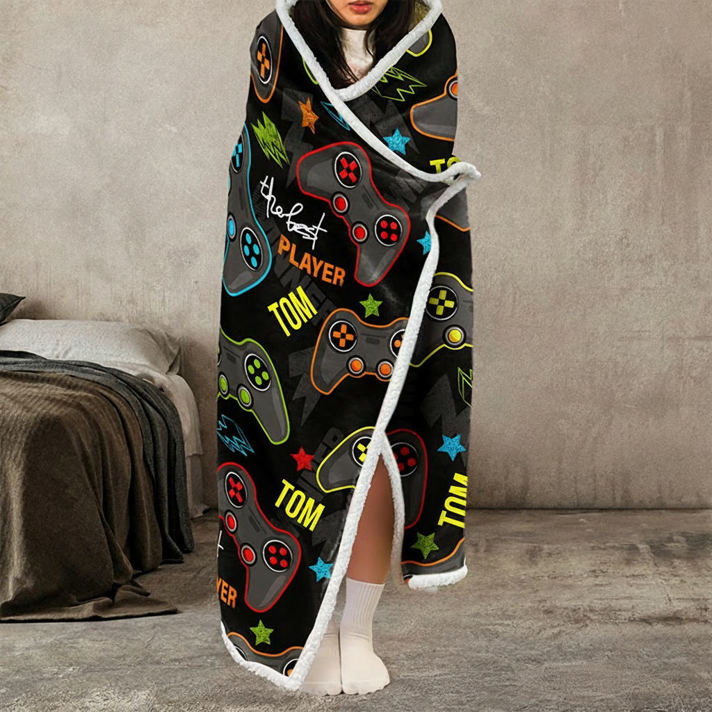 Personalized The Best Player Wearable Blanket Hoodie with Name Game Lover Gift for Friends Birthday Gift