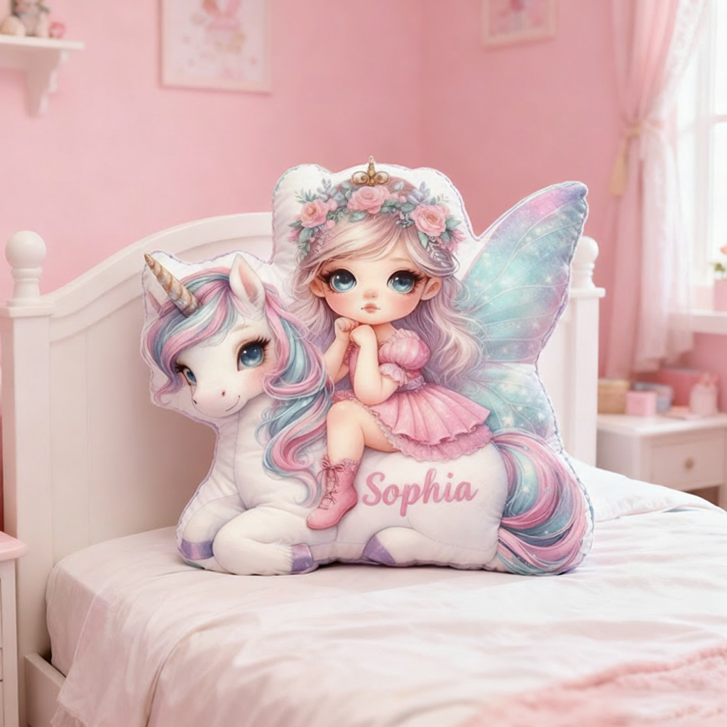 Personalized Name Fairy Christmas Gift Pillow Pastel Colors Custom Name and Whimsical Fantasy Style Graphic 3D Print Pillow for Kids