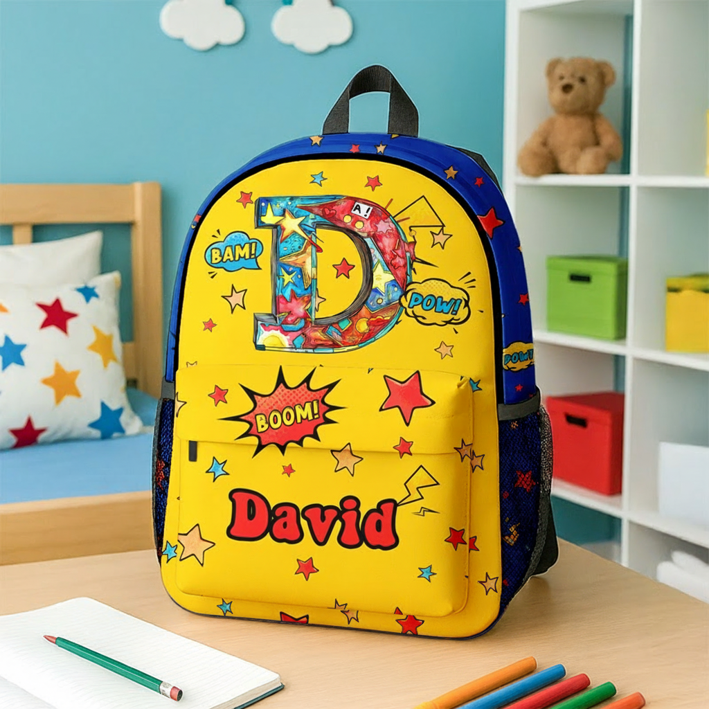 Personalized Anime Pop Art Star Boom Comic Style Backpack with Name and Initial Back to School Movie Anime Lover Gift for Boys Girls