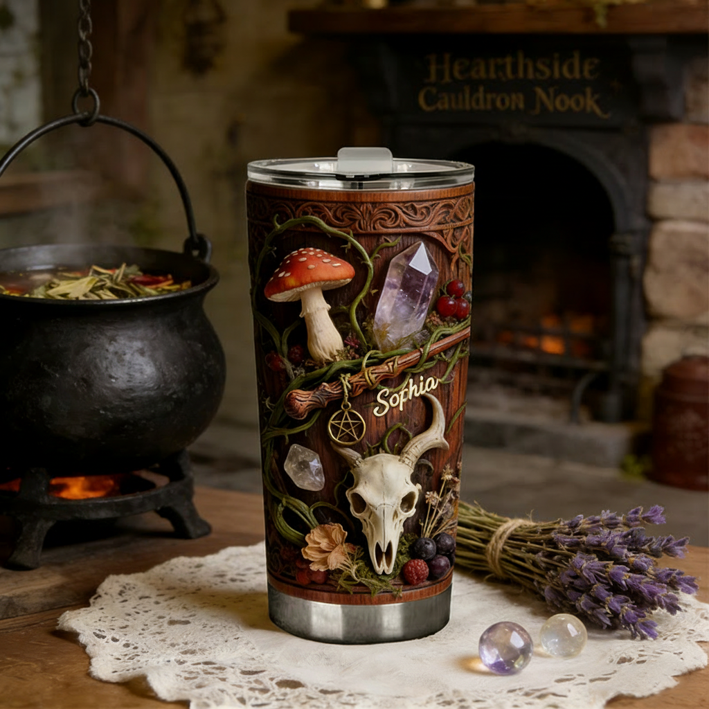 Personalized 2D Flat Mystical Nature 20oz Tumbler Custom Magic Witch Themed Tumbler for Magic Lovers
