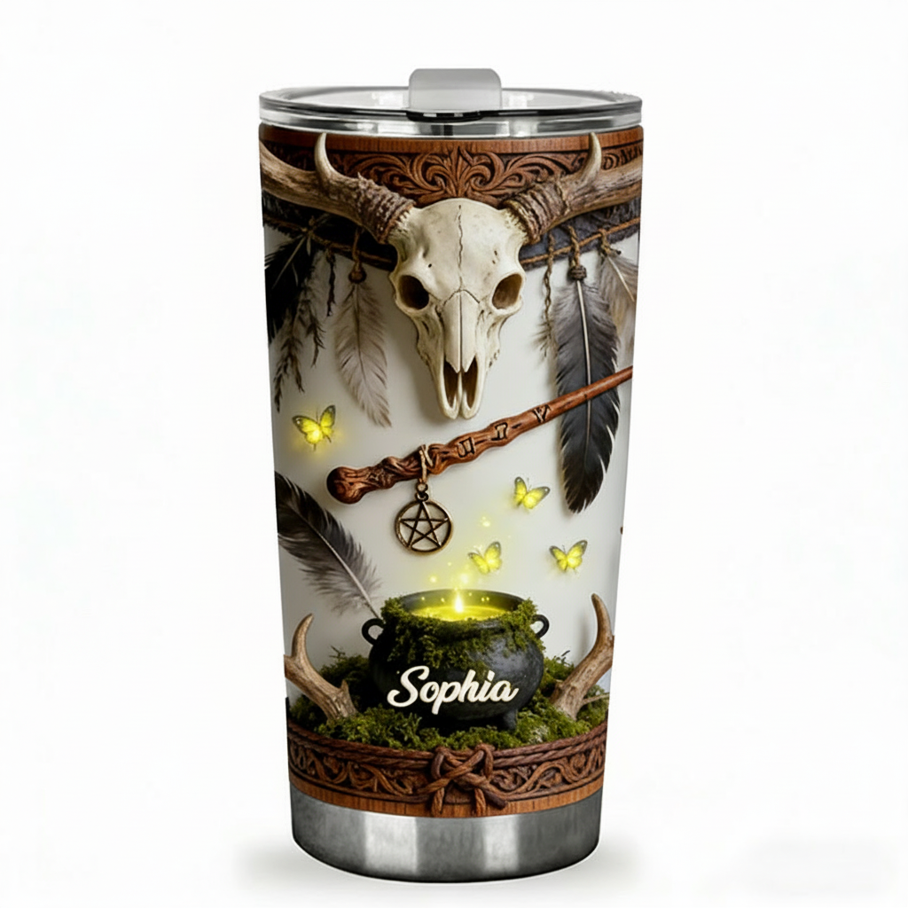 Personalized 2D Flat Witch's Cauldron 20oz Tumbler Custom Magic Witch Themed Tumbler for Magic Lovers