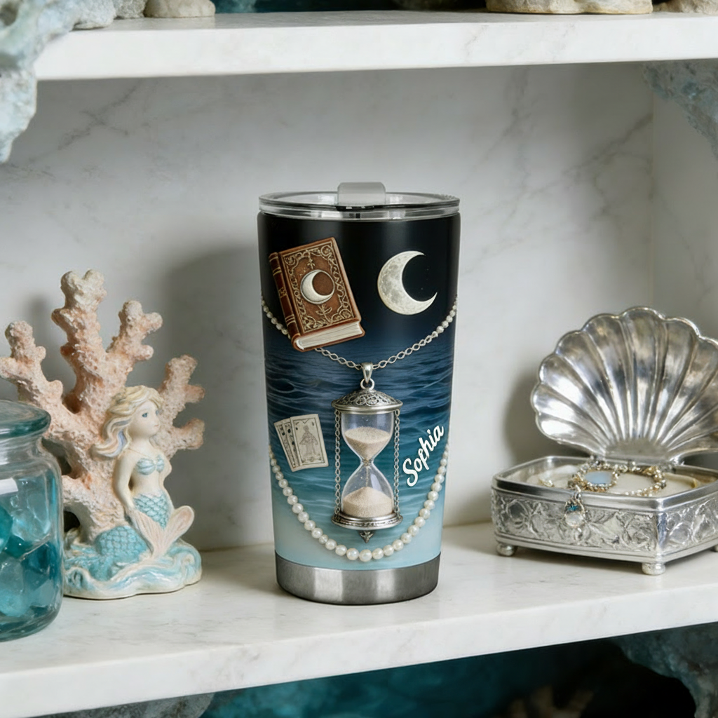 Personalized 2D Flat Ethereal Timekeeper 20oz Tumbler Custom Magic Witch Themed Tumbler for Magic Lovers