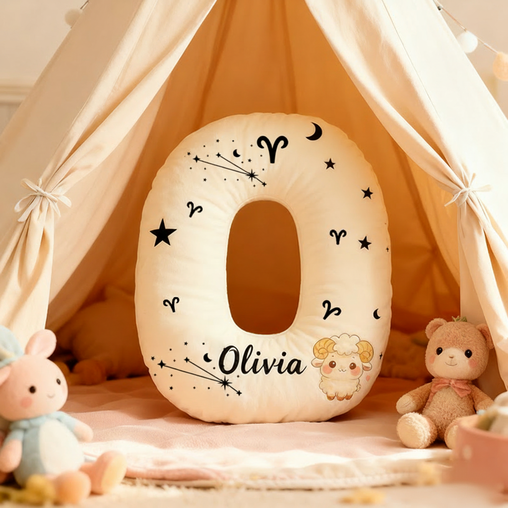 Personalized Zodiac Pillow with Constellations Zodiac Symbols Stars Moons and Cute Ram Design for a Cozy Astrological Touch Graphic 3D Print Pillow