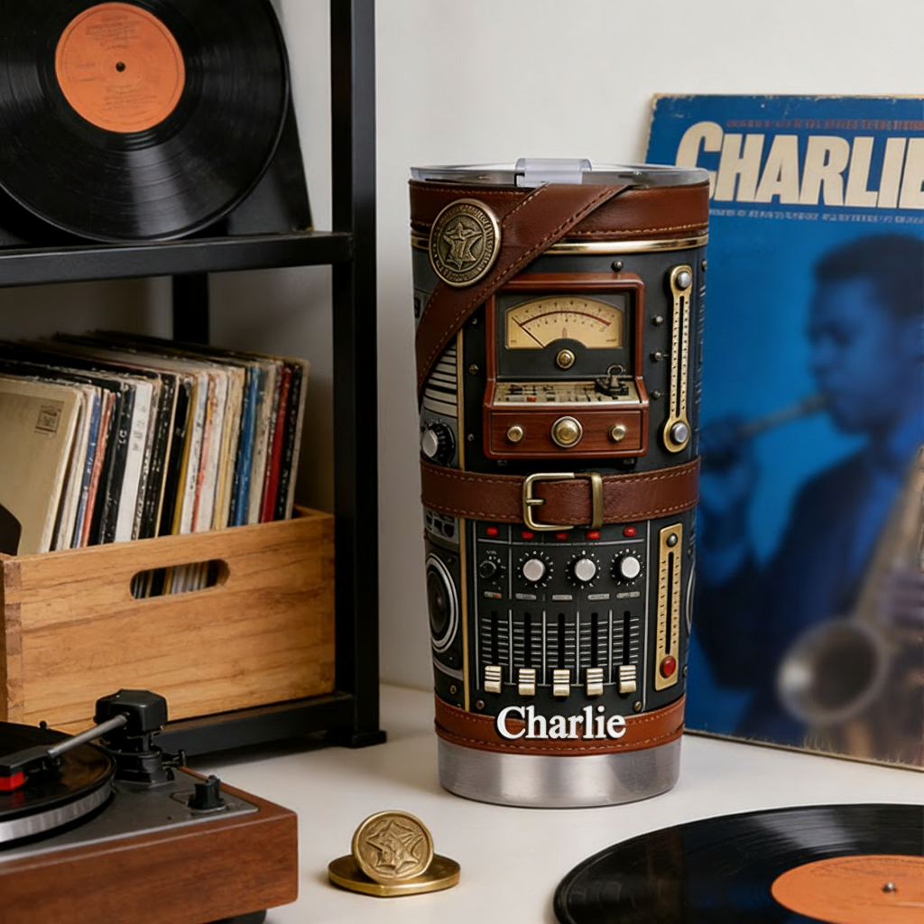 Personalized 2D Flat Retro Soundwave 20oz Tumbler Custom Music Themed Tumbler for Music Lovers