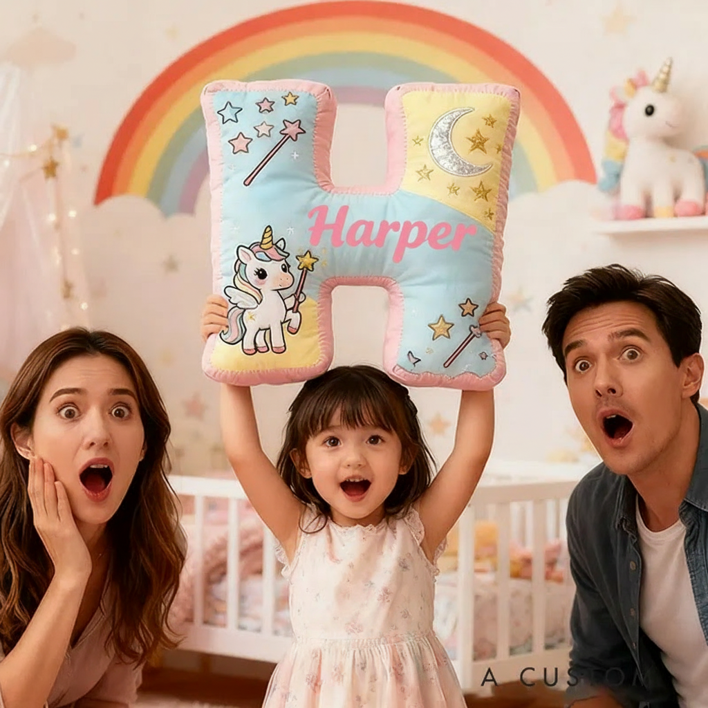 Personalized Graphic 3D Print Magic Horse Pillow with Your Own Name Soft Stuffed Toy for Kids Unique Decorative Cushion for Girls' Room