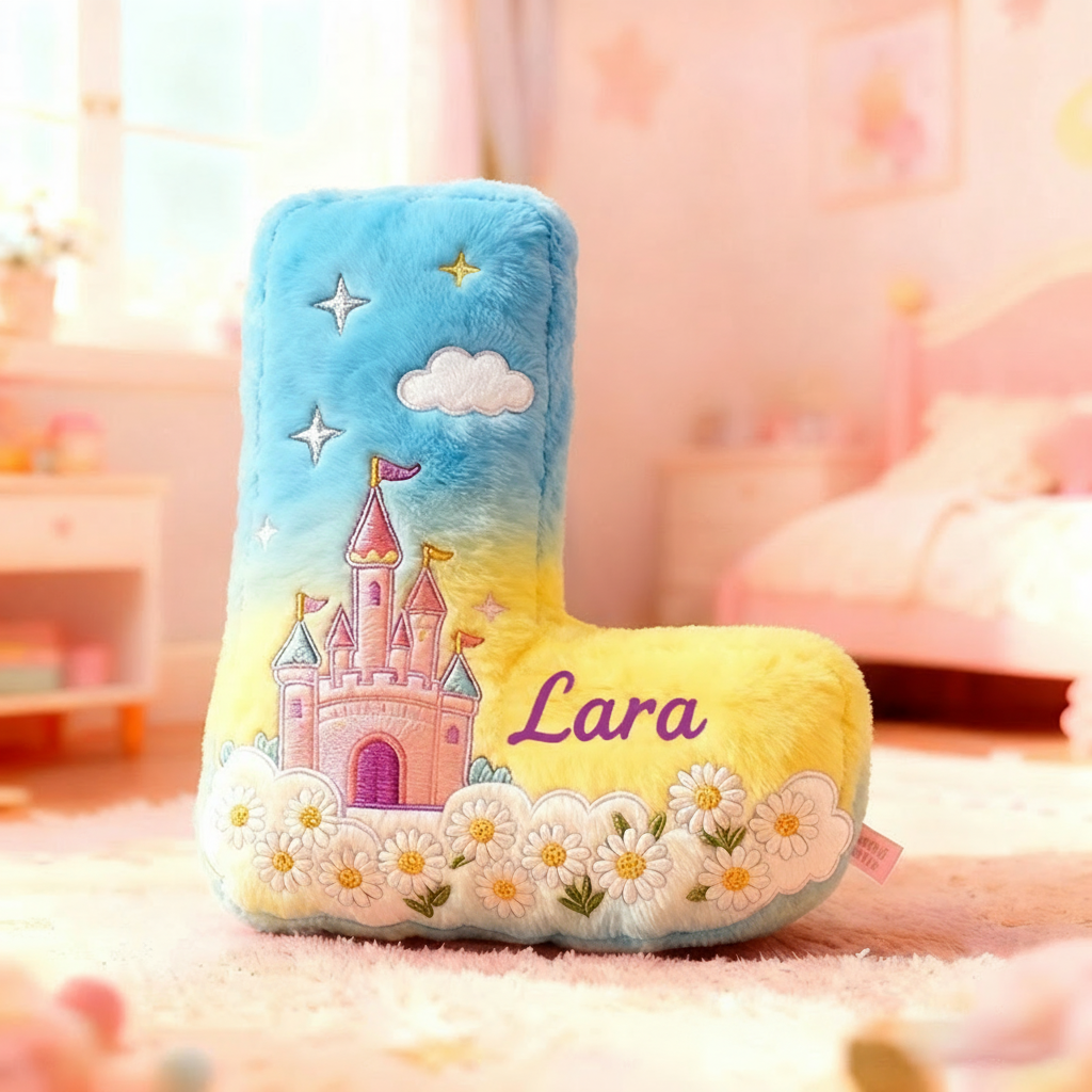 Personalized Graphic 3D Print Magic Castle Letter Pillow with Your Own Name Soft Stuffed Toy for Kids Unique Decorative Cushion for Girls' Room